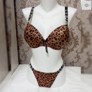 stones design leopard printed pushup bra with t panty set